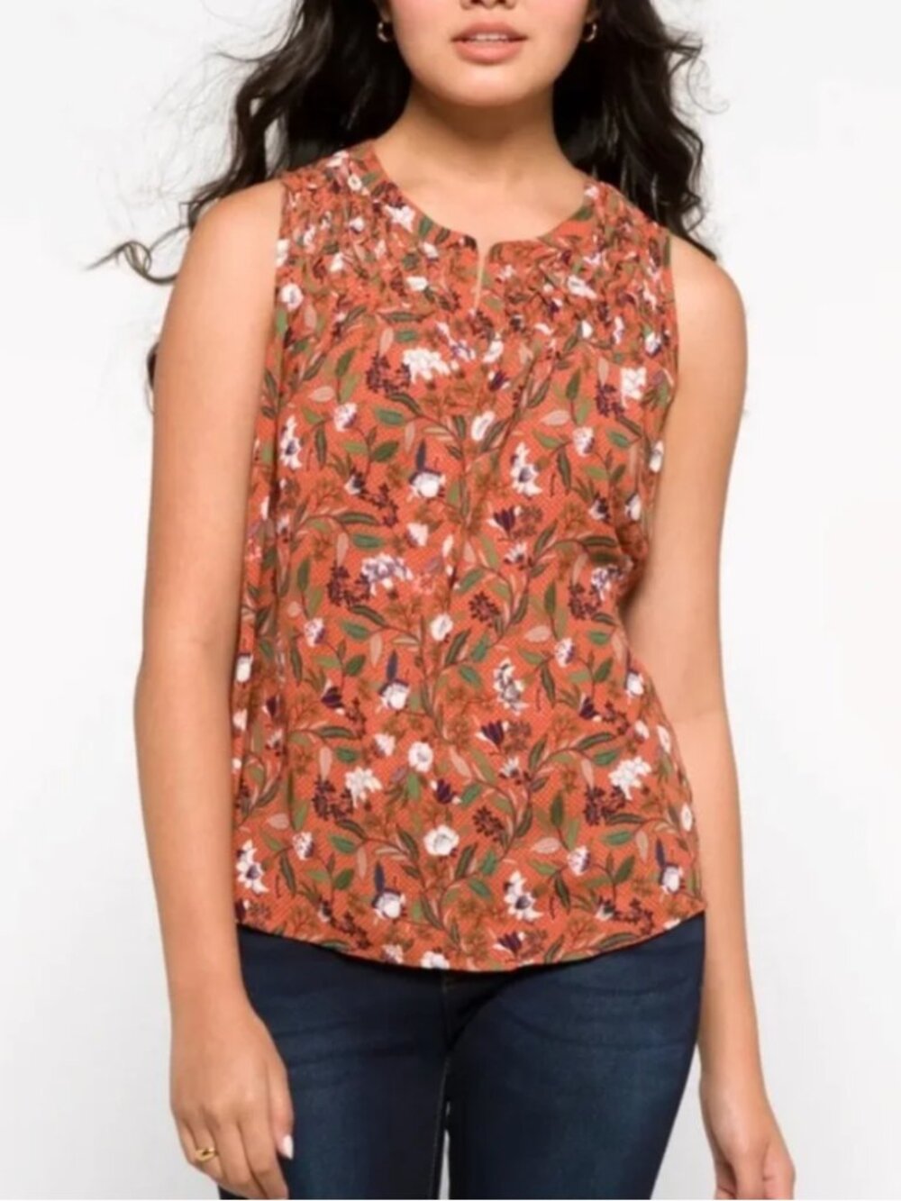 Daniel Rainn Sleeveless Top Blouse XS Orange Floral Smock Boho Business Casual